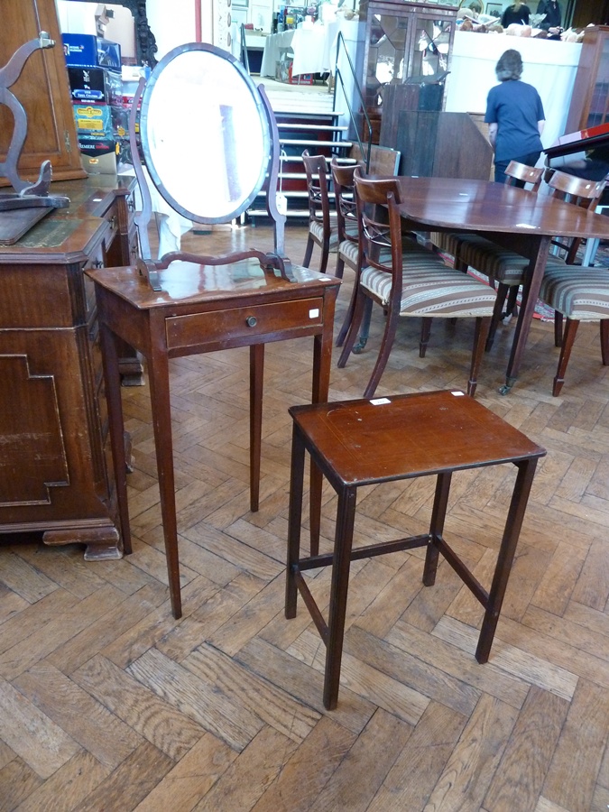 A nineteenth century mahogany side table with frieze drawer on square legs, a mahogany framed