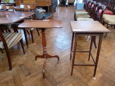 A nineteenth century rectangular top tripod table, together with an Edwardian oak side table on