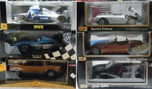 A 1/18 scale Maisto Porsche 550 A Spyder and a Dodge Concept vehicle and a BMW 325 convertible a