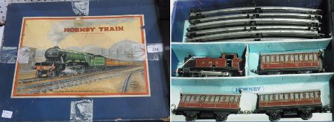 Hornby 'O' gauge train set, No 101, Tank passenger set with clockwork LMS loco, and three