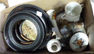 Three 19th century pot lids and various items of Goss