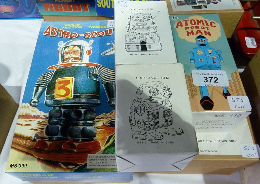 A quantity of robots to include Astro Scout, Atomic Robot Man and four Chinese Robots, all boxed (