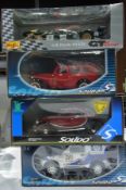 A 1/18 scale Maisto Porsche 911, a Solido Ford Sedan 1934, a Solido Citroen 2CV, a Mitsubishi