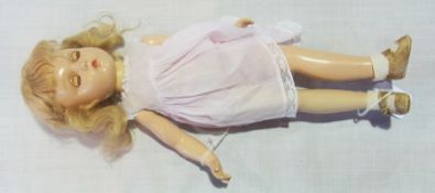 Mid 20th century composition doll in pink gauze dress, 37 cm high