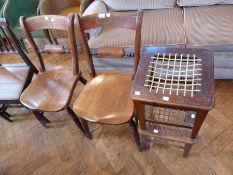 Two nineteenth century hardwood kitchen dining chairs, with curved toprail and turned crossrail,