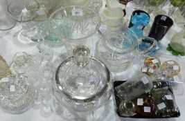 Collection of paperweights, a large cut glass water jug, a cut glass vase, a goblet engraved "