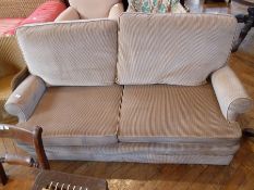 Parker Knoll three-seater sofa-bed, upholstered in mushroom spotted dralon