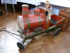 Child's large scale wooden ride-on, pull-along loco, painted in red and green