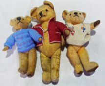 Three twentieth century gold and yellow fur teddy bears