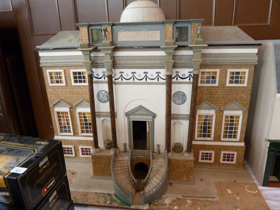 Reproduction Georgian style large dolls house, possibly Keddleston Hall, dome topped, painted frieze