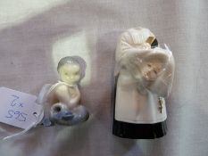 Royal Copenhagen figure of a mermaid and a Royal Worcester figure of a nun (af) (2)