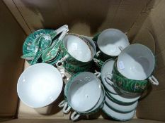 20th century Chinese porcelain part tea and soup service, green ground, decorated with