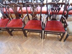 Matched set of six mahogany Chippendale style dining chairs, viz: four standard chairs, with pierced