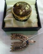 Ruth Martin silver pendant "Kissing Birds", and a Moorcroft enamel pillbox, initialled "WM",