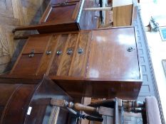 Twentieth century mahogany cabinet with fall front and four short drawers below with filler cupboard