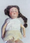 Schoenau Hoffmeister bisque headed porcelain doll, No 914/7 with sleeping brown eyes, open mouth,