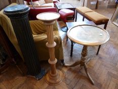 A gold painted tripod table, with inset circular top, a pine jardiniere stand, and a fruited