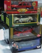 A 1/18 scale diecast Jeep Grand Cherokee, a Corgi MGF and MGB, James Bond BMW Z3, a G-Gold prototype