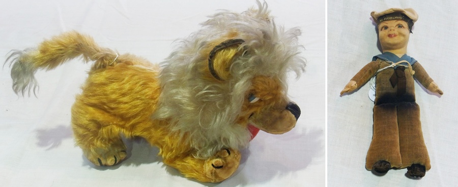 Merrythought lion and a Norah Wellings sailor doll, "SS Ariguani" (2)