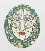 A contemporary ceramic mosaic face, in oval form, by Clio Mussi, 30 cm long