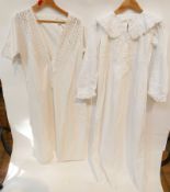 An Edwardian cotton nightdress with broderie anglaise and a Victorian cotton nightdress  wth