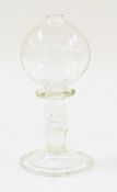 19th century glass lacemakers lamp, the bulbous bowl with flat knop to slightly tapered column, ogee