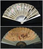 French fan, boxed, "Saucon, Paris", various wooden, bone and other fans (6)