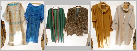Quantity of 1970s dresses, including a mohair maxi dress, a towelling maxi dress and a green woollen