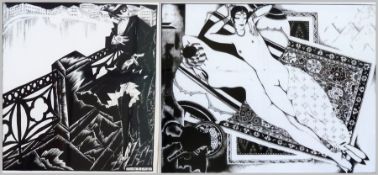 Two black and white prints
Unattributed
Both depicting stylised female figures