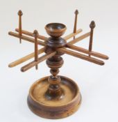 Victorian turned wooden wool-winder, the centre column dished with knopped and turned column