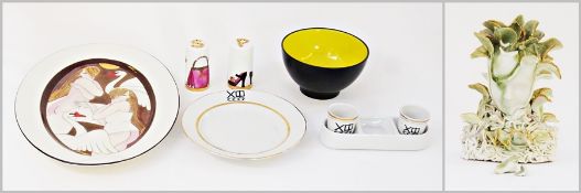 Rex stoneware bowl, with yellow glaze to inside, modern salt and pepper pots and other items (9)