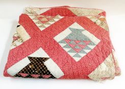 American quilt, cranberry ground "Floral Basket" (af)