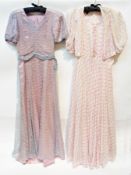 A 1930's/40's blue lace evening dress with pink satin slip (af), a 1930's/40's evening dress,