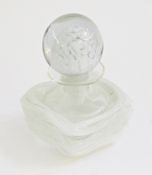 20th century glass perfume bottle, circular stopper, encased in white to centre square body