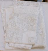 Various linen tablecloths, cut and drawn thread, crocheted, embroidered etc (3)