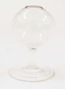 19th century small glass lacemakers lamp, bulbous body on plain column, slightly flared circular