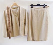 Golden Crest beige jacket, with matching skirt and fur tippet, First Majestic cream and pink suit