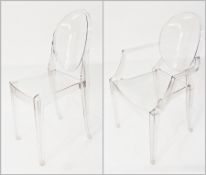 Set of eight Conran "Louis Ghost" dining chairs two carvers and six singles, made from polycarbonate