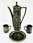 Portmeirion "Totem" coffee service, dark green, one cup marked "Totem" by Susan Williams-Ellis,