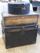 "Paragon Laundries Cheltenham" wooden box, a trunk and a hat box (3)