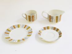 Midwinter coffee service, decorated in green, cream and orange stripes with black lines, including