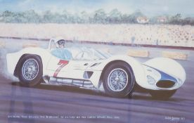 Limited Edition Colourprint 
Andy Danks (b 1950-) 
Stirling Moss driving "Birdcage" to victory at