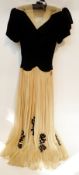 1930s chiffon, satin and velvet evening gown, black velvet bodice, the skirt with an overskirt of