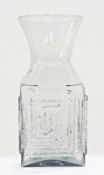 Dartington glass with flared neck to square base with relief geometric design, No FT58 in midnight