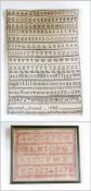 Two Victorian alphabet samplers, one by Hannah Pound, 1842, the other, smaller, framed