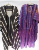 Two Turkish silk gowns, one black and white "Odian" style printing the other purple and shot gold