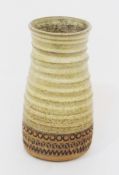 Broadstairs pottery stoneware vase, of ribbed, tapered form with geometric border to base, impressed