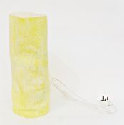 Modern ceramic light by Liz Emtage, cylindrical with yellow glaze and abstract foliate leaf