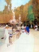 Colourprint 
After William Russell Flint
Garden scene with figures, signed