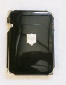 Silver-mounted tortoiseshell card case, rectangular with silver mounts to the corners and shield-